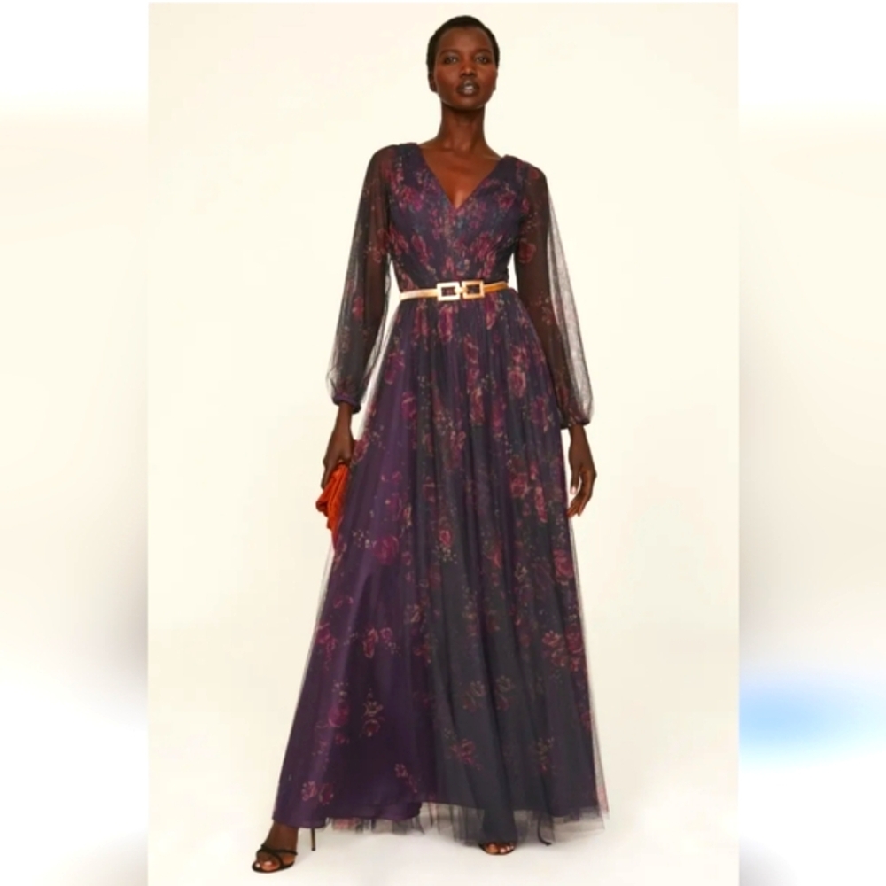 Marchesa Purple Floral Maxi Dress
